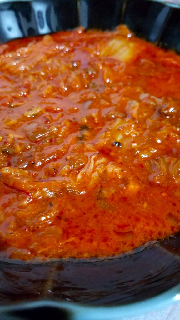 自炊「清水もつカレーリメイクコプチャンチョンゴル（韓国風もつ鍋）」
